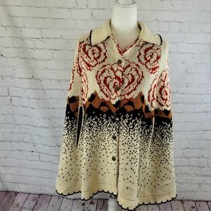 100% Acrilan Acrylic Collared Buttoned Cream Brown Rust Cape One Size Sweater